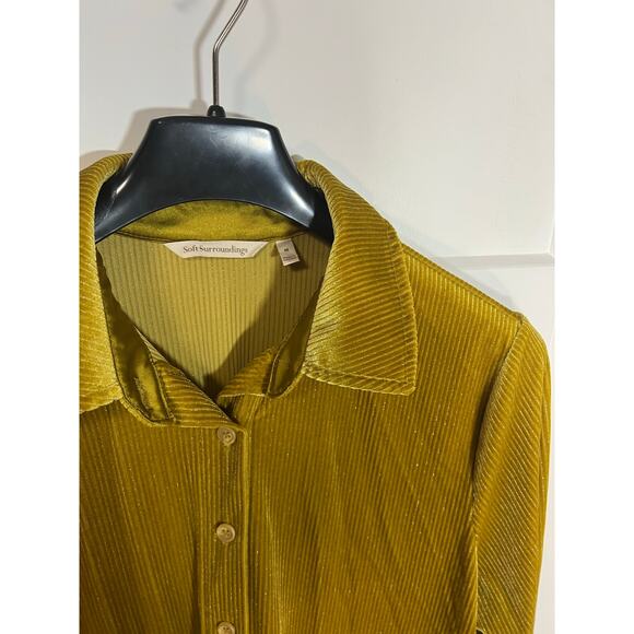 SOFT SURROUNDINGS VELVET LONG SLEEVE BUTTON FRONTBLOUSE SZ MEDIUM MUSTARD YELLOW - Picture 5 of 10